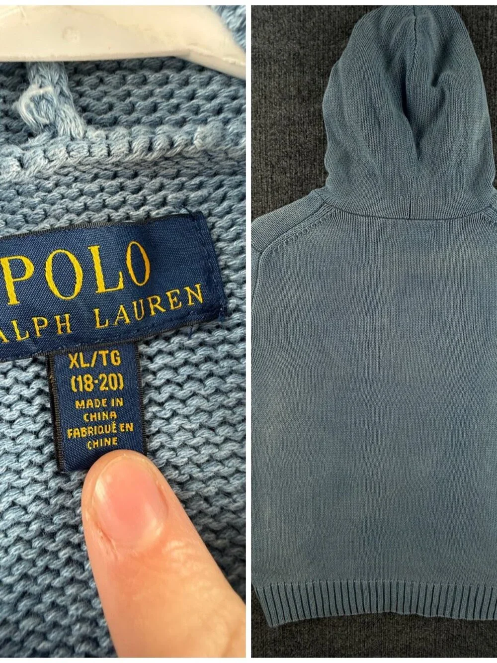 Polo Ralph Lauren Flag Sweater Girls XL 18-20 Graphic Cotton Hooded Light Blue